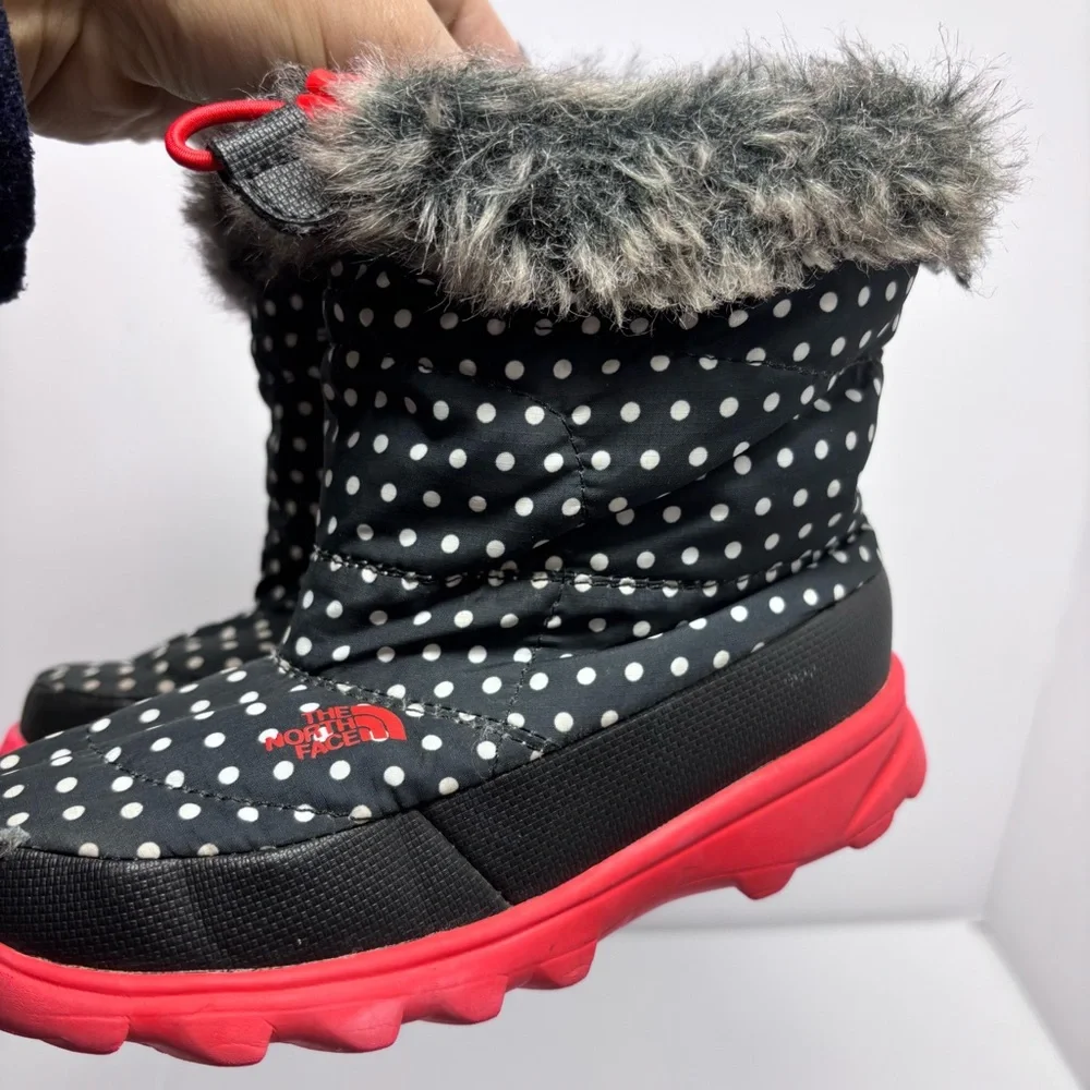 THE NORTH FACE Nuptse Polka Dot Faux Fur Trim Goose‎ Down Pullon Boots Girls 9